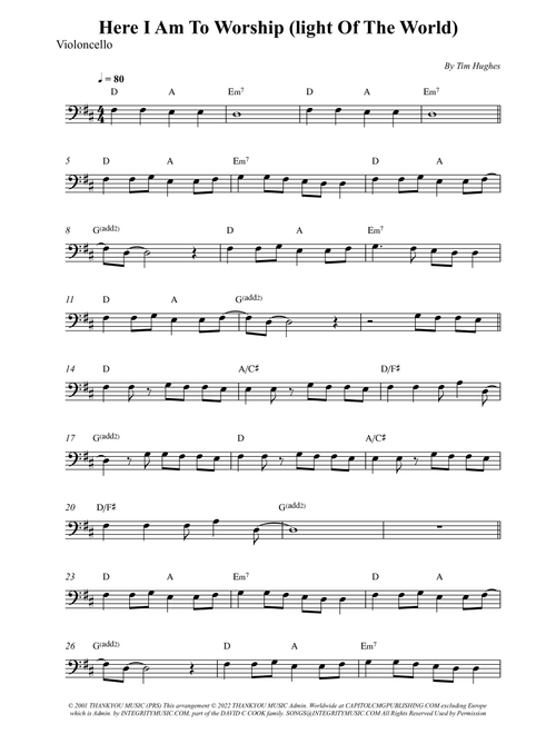 Here I Am To Worship (light Of The World) (Arr. Wesley S. SIlva) - Phillips, Craig & Dean (Cello Solo)