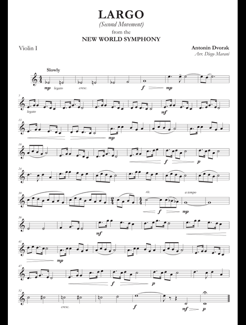 Largo from "New World Symphony" for String Quartet (Arr. Diego Marani) - Antonin Dvorak (String Quartet)