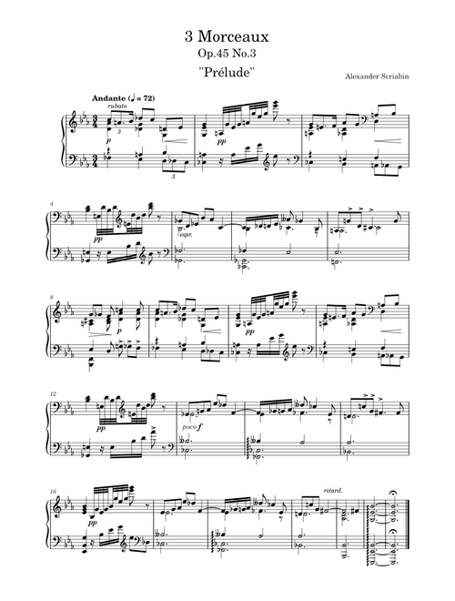 Scriabin - 3 Morceaux, Op.45 No.3: Prélude