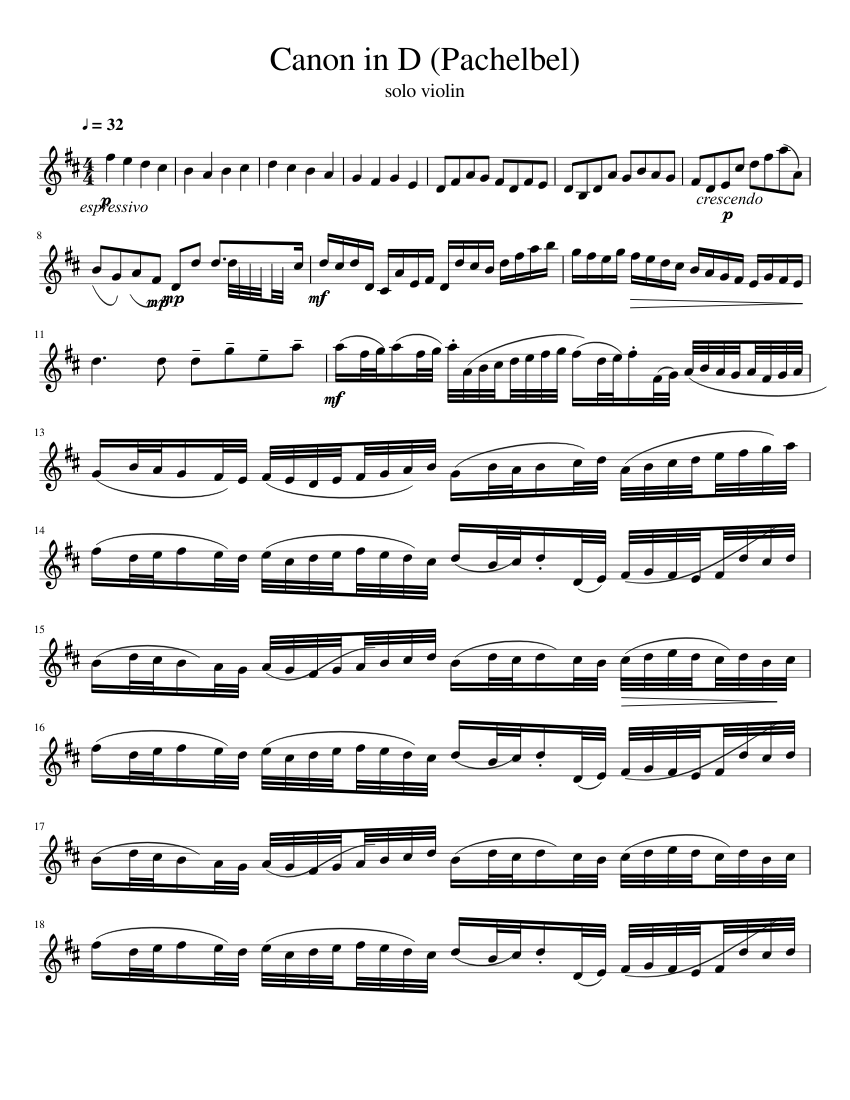 Canon in D (violin) music for Violin (Solo) | Musescore.com
