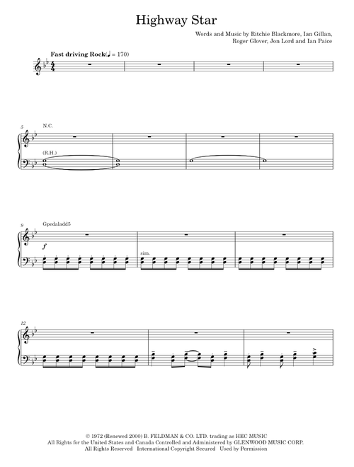 Highway star - Deep Purple (Piano Vocal)