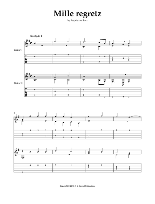 Mille regretz (Arr. Mark Phillips) - Josquin Des Prez (Instrumental Duet)