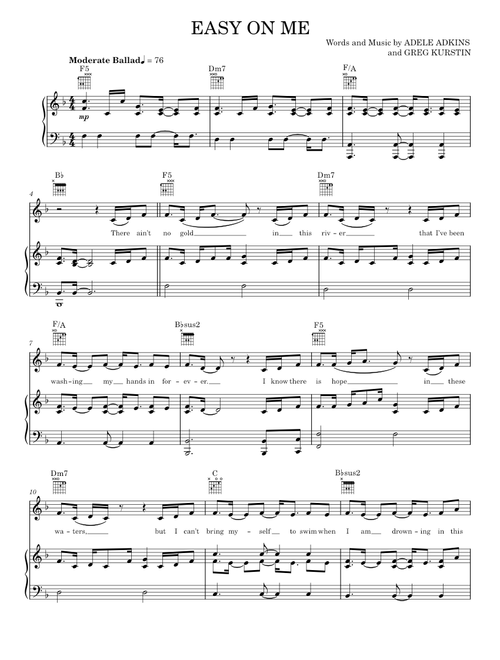 Easy On Me - Adele (Piano-Vocal-Guitar)