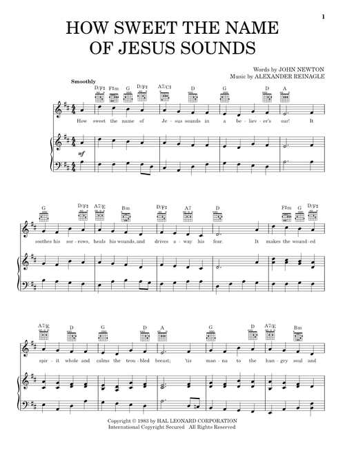 How Sweet The Name Of Jesus Sounds - Alexander R Reinagle, John Newton (Piano-Vocal-Guitar)