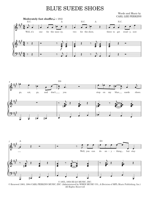 Blue suede shoes - Elvis Presley (Piano Vocal)