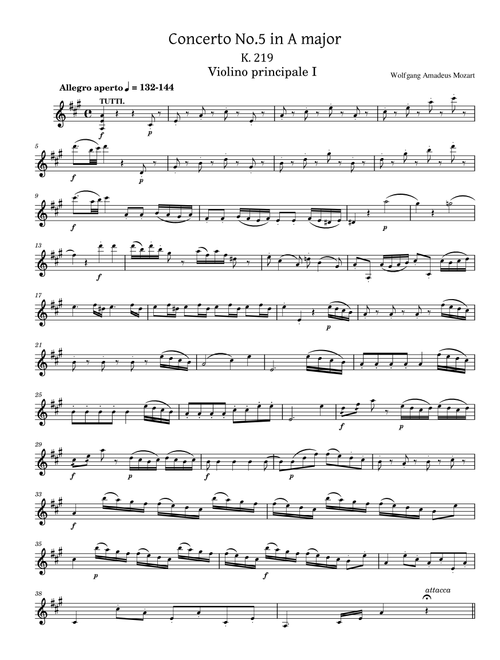 Mozart - Violin Concerto No.5 in A major, K.219 Violino principale - Original With Fingered (Arr. poon) - Wolfgang Amadeus Mozart (Violin Solo)