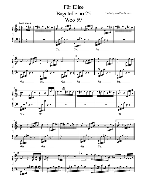 Für Elise Bagatelle No.25 Woo 59 Beethoven