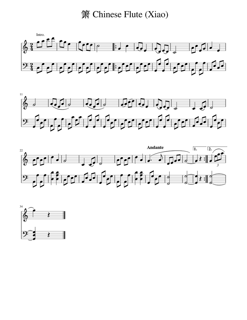 Xiao Flute Notes.pdf 箫_Chinese_Flute (Xiao) Sheet Music for Viola, Cello (String Duet ...