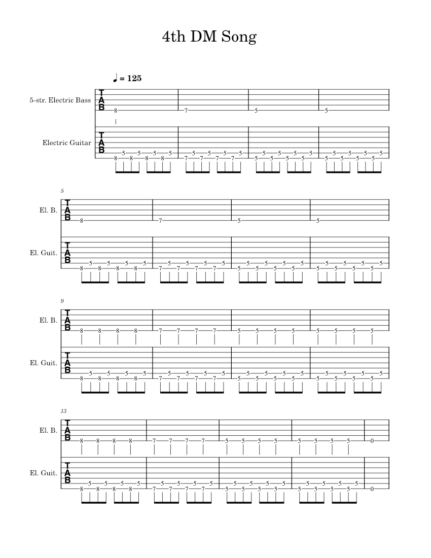 4th DM Song Sheet Music for Guitar, Bass guitar (Mixed Duet ...