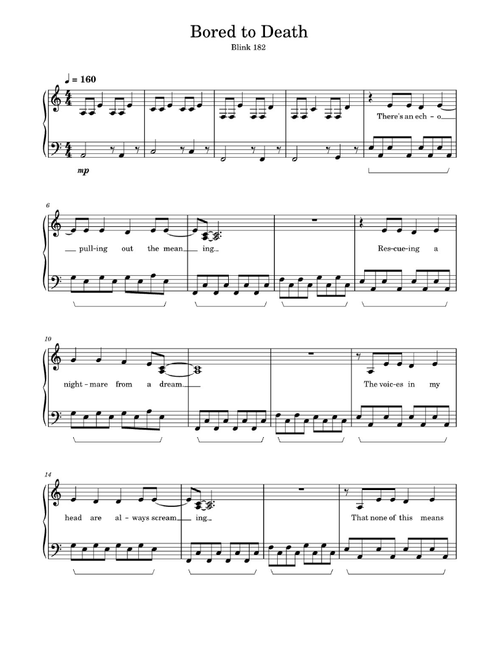 Bored To Death (Arr. Unknown) - Blink 182 (Easy Piano)