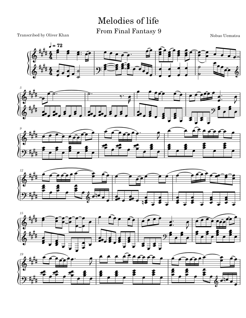 Melodies of life - Solo Piano - Final Fantasy 9 Sheet Music for