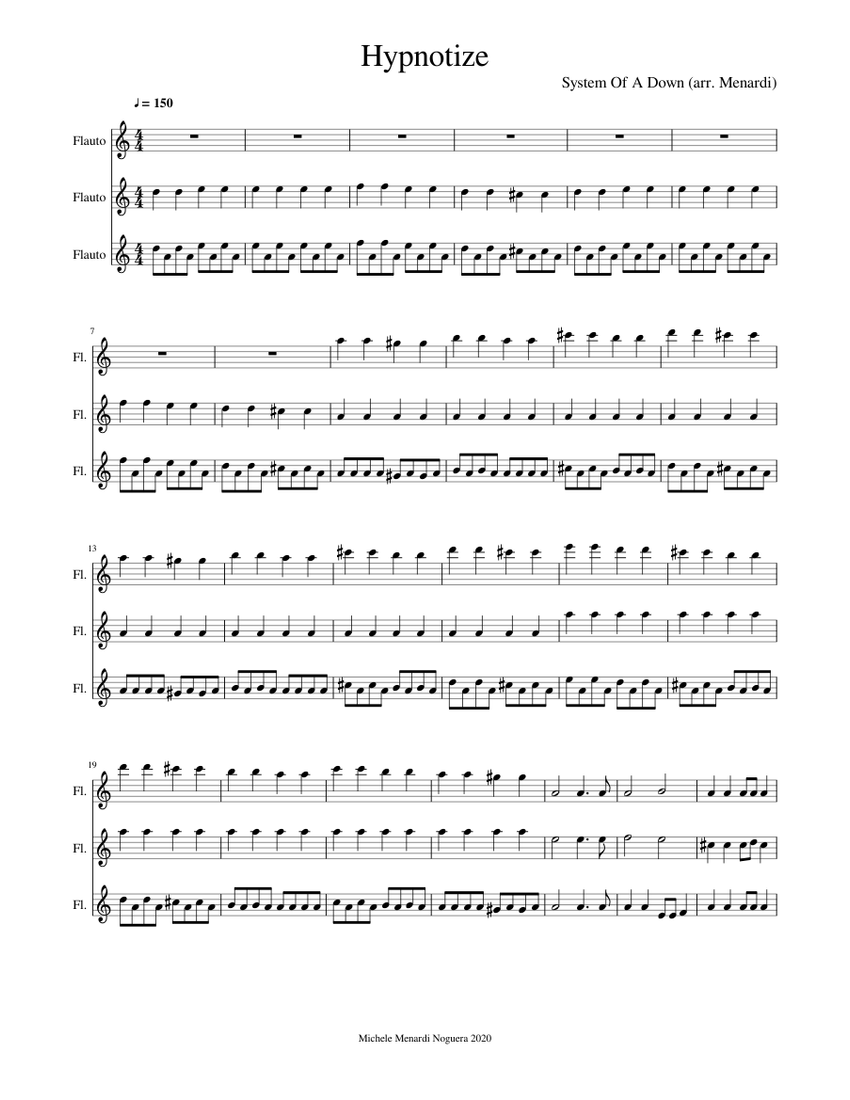 Hypnotize by System Of A Down - easy flute trio Sheet Music