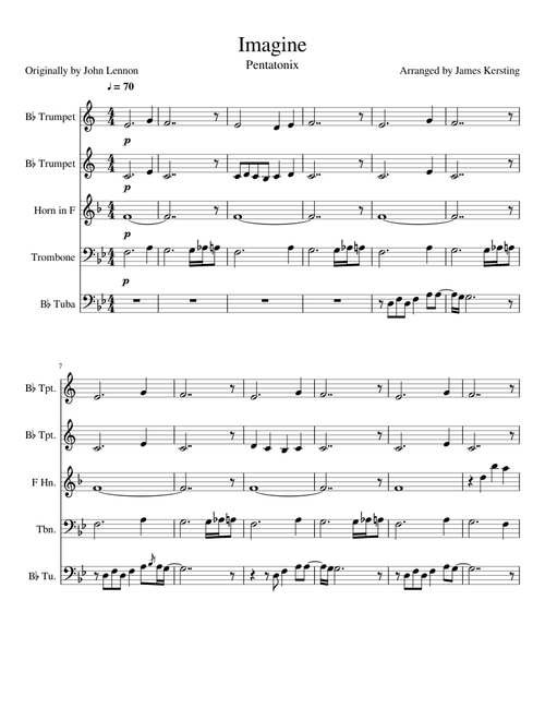 Pentatonix Imagine for Brass Quintet