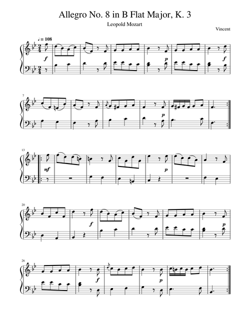 Mozart - Allegro No. 8 in B Flat Major, K. 3