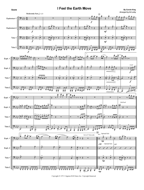 I Feel The Earth Move (Arr. Art Leiby) - Carole King (Brass Ensemble)