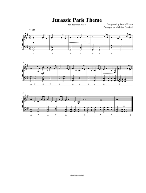 Jurassic Park Theme for Beginner EASY Piano