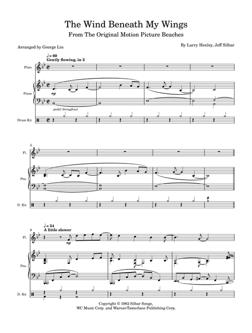 The Wind Beneath My Wings (Arr. George Lin) - Bette Midler (Flute and Piano)