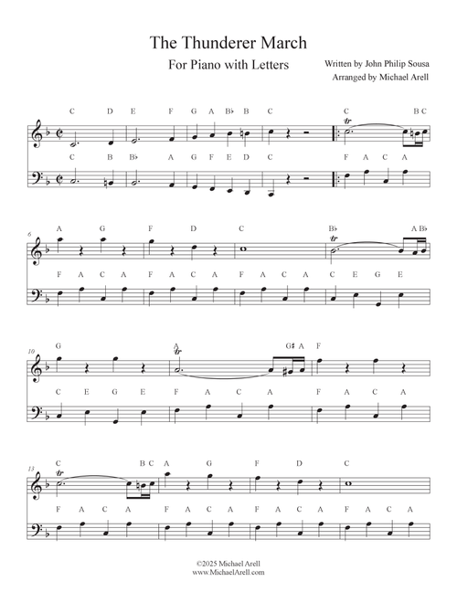 The Thunderer March for Piano (Arr. Michael Arell) - United States Army Field Band, United States Marine Band, United States Army Band (Easy Piano)