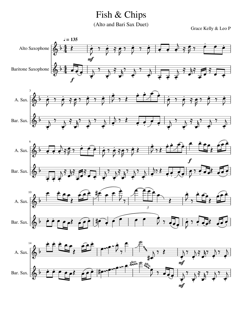 Fish & Chips Sheet Music for Saxophone alto, Saxophone baritone ...