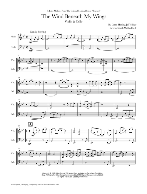 The Wind Beneath My Wings (Arr. Sarah Wallin-Huff) - Bette Midler (Instrumental Duet)