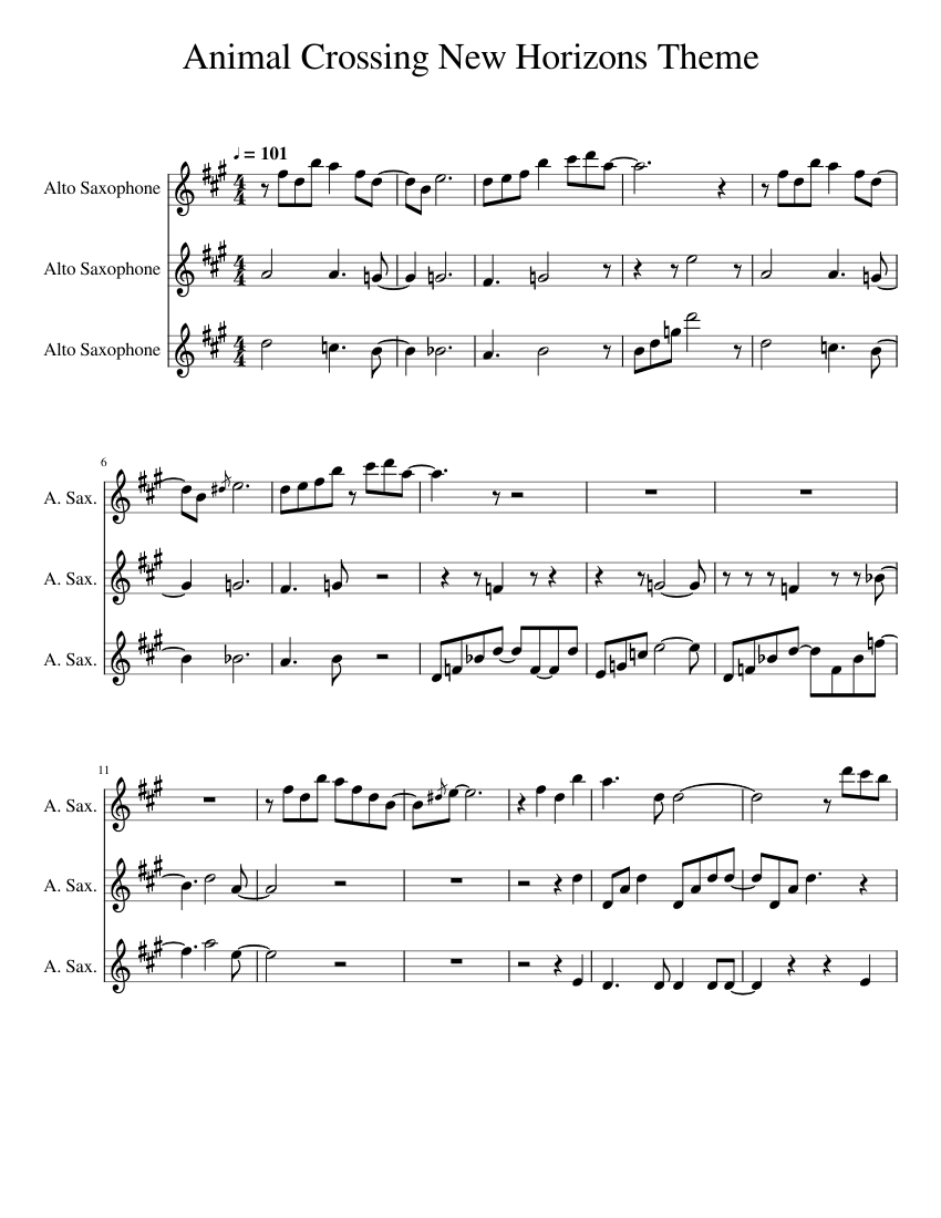 Animal Crossing New Horizons Theme Sheet music for Saxophone alto Saxophone Ensemble Musescore