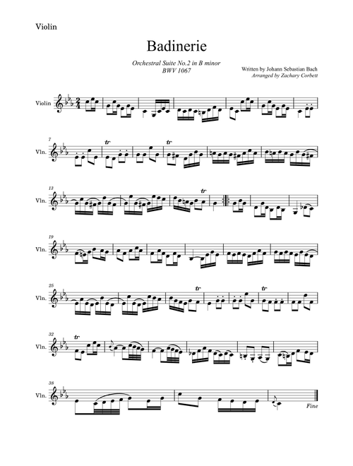 Badinerie BWV 1067 (Arr. Zachary Corbett) - Johann Sebastian Bach (Violin Solo)