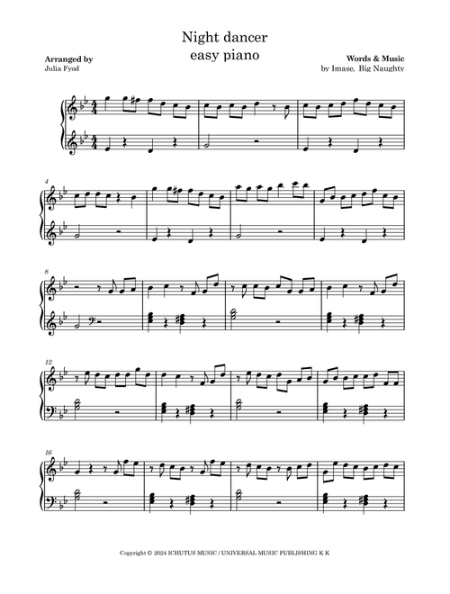 Night Dancer (Arr. Julia Fyod) - imase (Easy Piano)