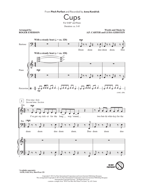 Cups (from Pitch Perfect) (arr. Roger Emerson) - Anna Kendrick (Choral, SAB)