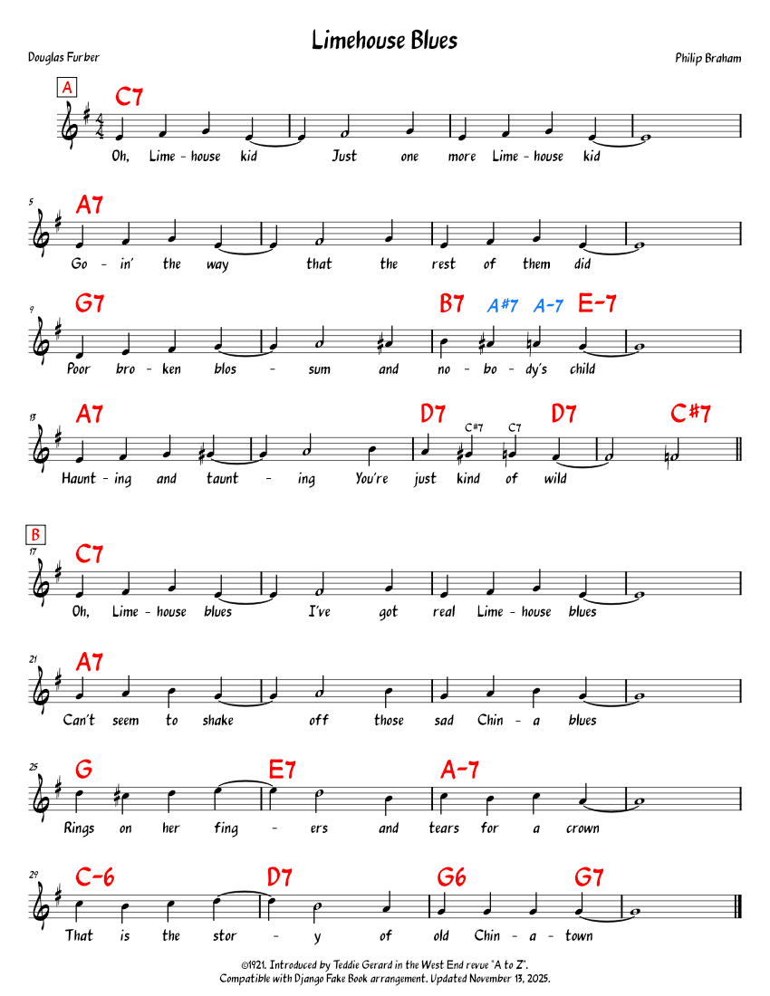 Limehouse Blues Philip Braham, Douglas Furber (Lead Sheet) Sheet