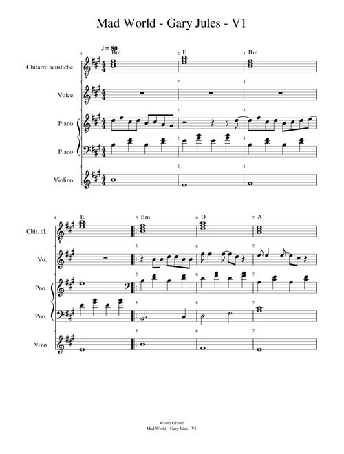 Mad World - guitare-piano-violon-voix