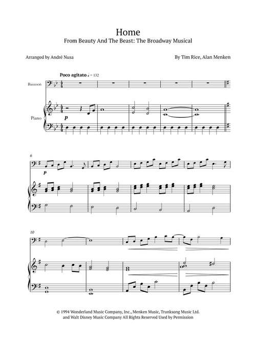 Home (Arr. André Nusa) - Tim Rice, Alan Menken (Bassoon and Piano)