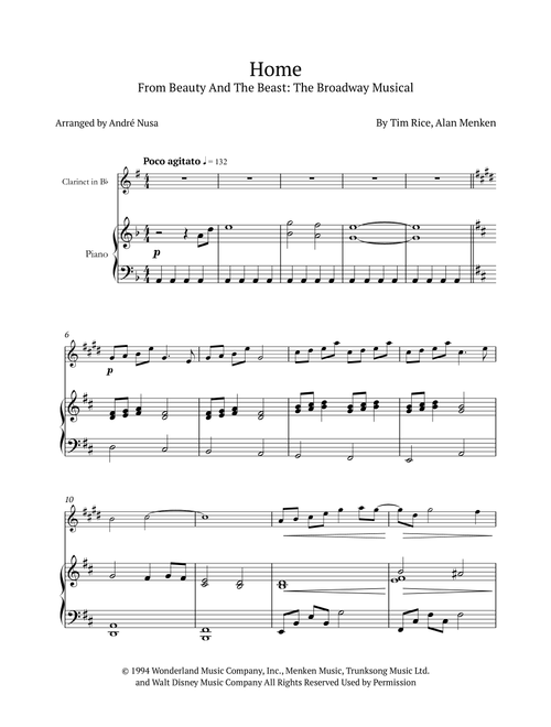 Home (Arr. André Nusa) - Tim Rice, Alan Menken (Clarinet and Piano)
