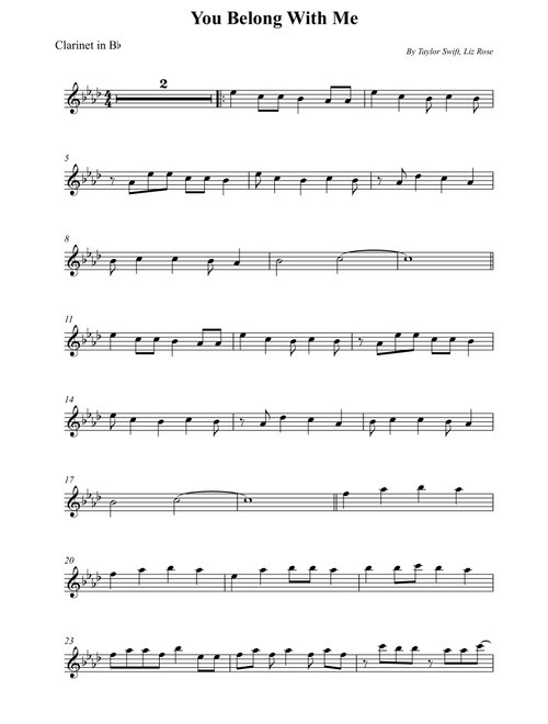 You Belong With Me (Arr. Wesley S. SIlva) - Taylor Swift (Clarinet Solo)