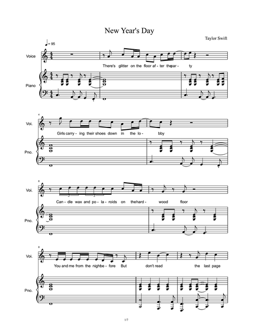 New Year's Day (Arr. Taylor Swift) (Piano Vocal)