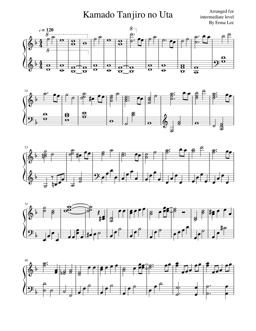 Kamado Tanjiro no Uta for intermediate level Sheet Music for