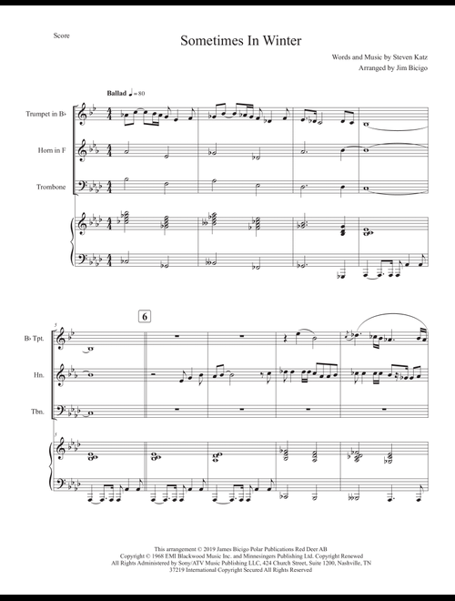 Sometimes In Winter (Arr. Jim Bicigo) - Blood, Sweat & Tears (Small Ensemble)