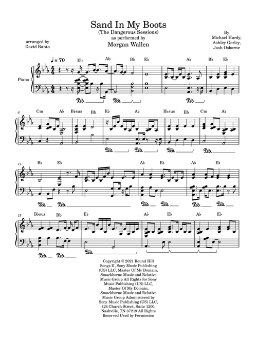Sand In My Boots (Arr. David E Banta) - Morgan Wallen (Piano-Vocal-Guitar (Piano Accompaniment))