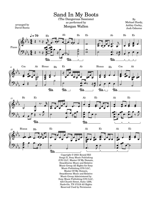 Sand In My Boots (Arr. David E Banta) - Morgan Wallen (Piano-Vocal-Guitar (Piano Accompaniment))