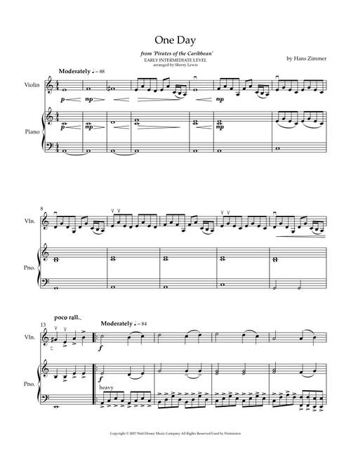One Day (Arr. Sherry Lewis) - Hans Zimmer (Violin and Piano)