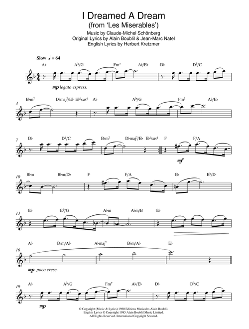 I Dreamed A Dream (from Les Miserables) - Claude-Michel Schonberg (Alto Sax Solo)