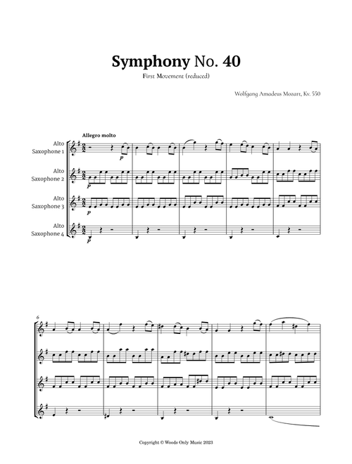 Symphony No. 40 by Mozart for Alto Sax Quartet (Arr. Ander) (Woodwind Ensemble)