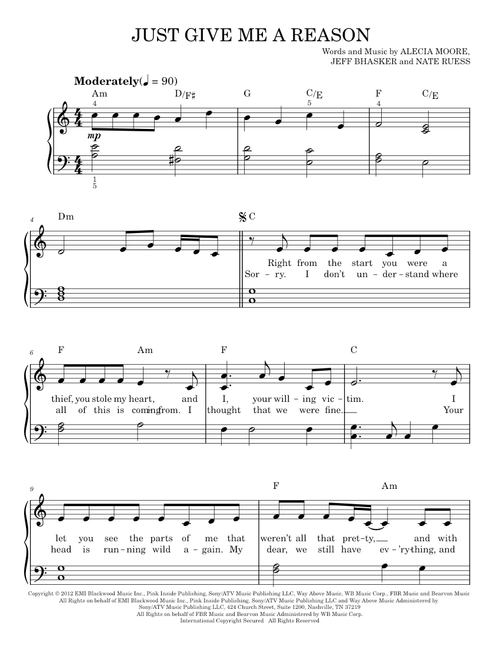 Just Give Me A Reason - Nate Ruess, Pink (Easy Piano)