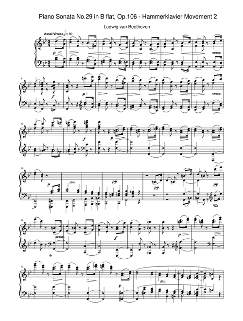 Piano Sonata No.29 in B flat, Op.106 - Hammerklavier Movement 2 (Arr. Ludwig Van Beethoven) (Piano Solo)