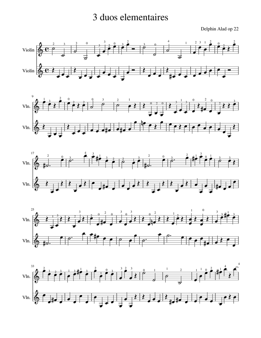 3 duos elementaires Sheet music for Violin (String Duet) | Musescore.com
