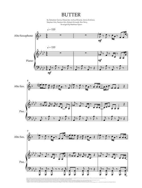 Butter (Arr. Matthew pyeon) - BTS (Alto Sax and Piano)