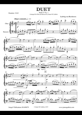 BEETHOVEN TRIO OPUS 38　TROIS DUOS WOO 27 Three Duos WoO27 (score & parts) - CL/BSN - Trevco Music