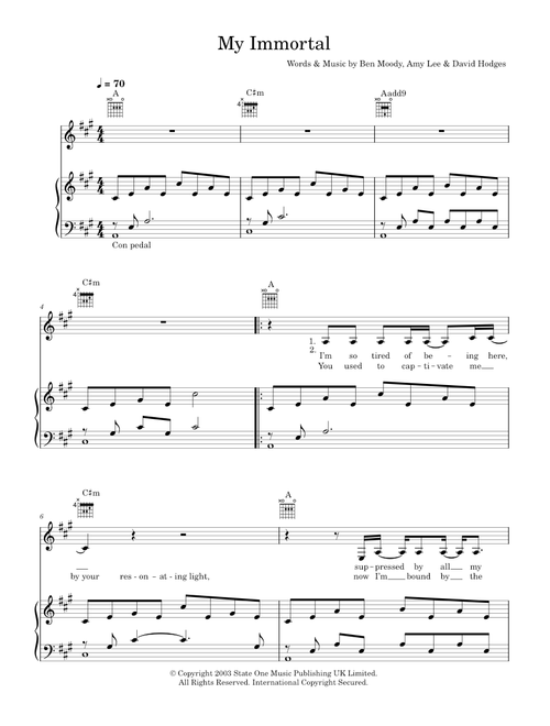 My Immortal - Evanescence (Piano-Vocal-Guitar (Piano Accompaniment))