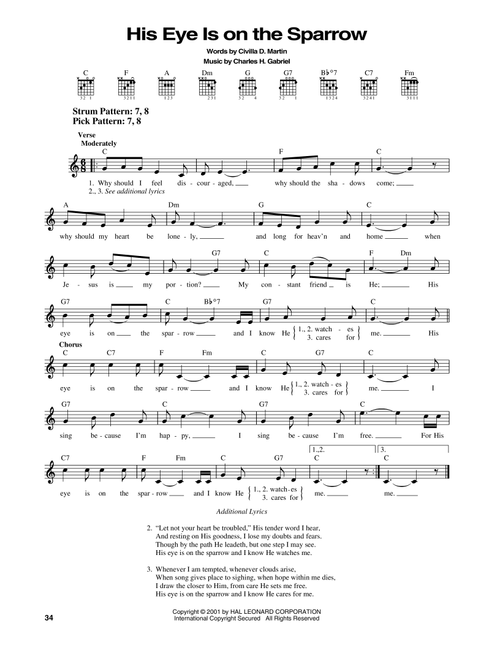 His Eye Is On The Sparrow - Charles H Gabriel, Civilla D Martin (Easy Guitar)