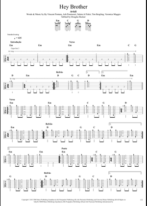 ★楽譜/シャネルズ/HEY! BROTHER/タブ譜/バンドスコア Hey brother – Avicii Sheet Music and Tab with Chords for