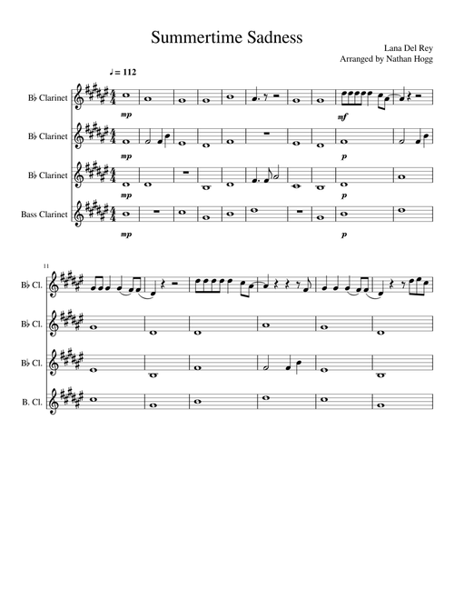 Summertime Sadness for Clarinet Quartet
